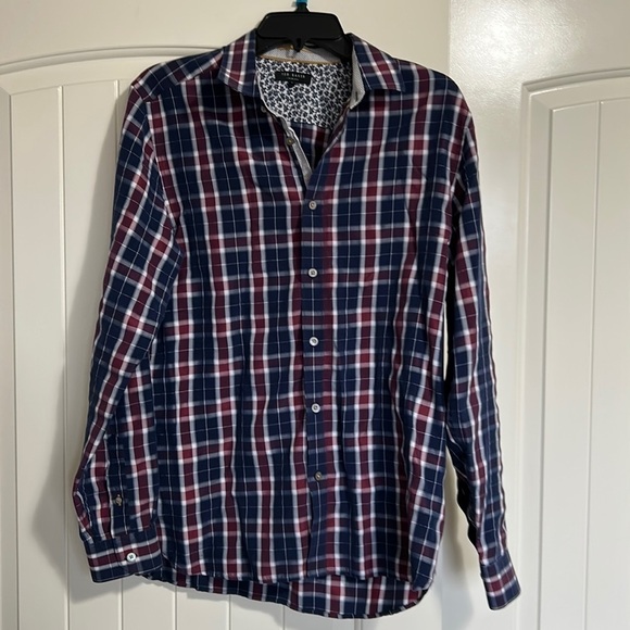 Ted Baker London Top Men Dogud Modern Slim Fit Plaid Sport Shirt Large - Picture 2 of 12